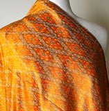 Glistening Tangerine/Blue/Brown Diamonds, Silk Ikat Handloom from India, 44" Wide By the Yard #TK-39