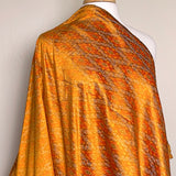 Glistening Orange Tangerine/Blue/Brown Diamonds, Silk Ikat Handloom from India, 44" Wide By the Yard #TK-39