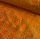 Glistening Orange Tangerine/Blue/Brown Diamonds, Silk Ikat Handloom from India, 44" Wide By the Yard #TK-39