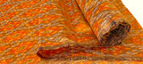 Glistening Orange Tangerine/Blue/Brown Diamonds, Silk Ikat Handloom from India, 44" Wide By the Yard #TK-39