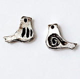 Bird Bead, Tiny Pewter Rustic Birdie from Greece, 13mm / 1/2" Pack of FOUR Beads  #L-119