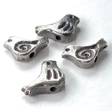 Bird Bead, Tiny Pewter Rustic Birdie from Greece, 13mm / 1/2" Pack of FOUR Beads  #L-119