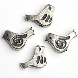 Bird Bead, Tiny Pewter Rustic Birdie from Greece, 13mm / 1/2" Pack of FOUR Beads  #L-119