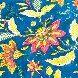 Turquoise Tropical Floral Hand Block Print from India, 44" Wide, 100% Cotton, By the Yard #TK-44