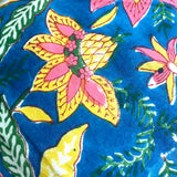 SALE, Turquoise Tropical Floral Hand Block Print from India, 44" Wide, 100% Cotton, By the Yard #TK-44