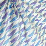 Small Mountains Blue/Purple/White Ikat, Silk/Cotton Handloom from India By the Yard  #TK-47