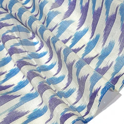 Small Mountains Blue/Purple/White Ikat, Silk/Cotton Handloom from India By the Yard  #TK-47