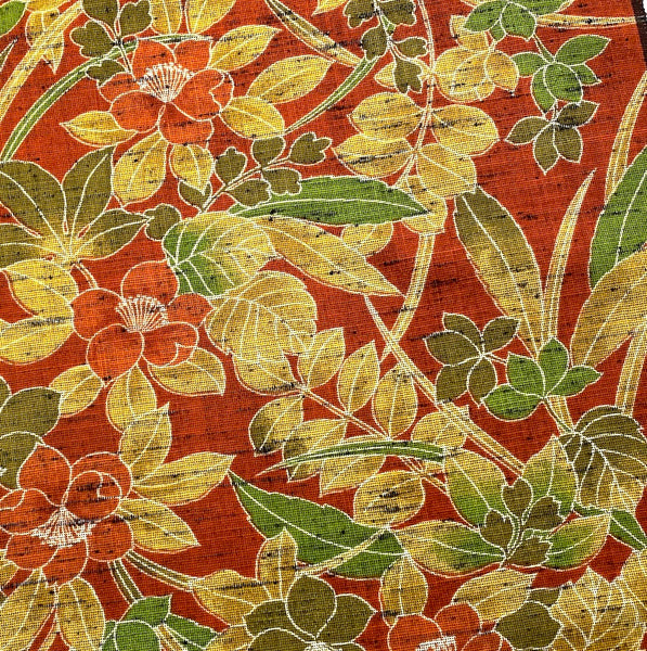 Getting Low, Burnt Orange Fall Floral Print, Vintage Kimono Wool from Japan By the Yard #244