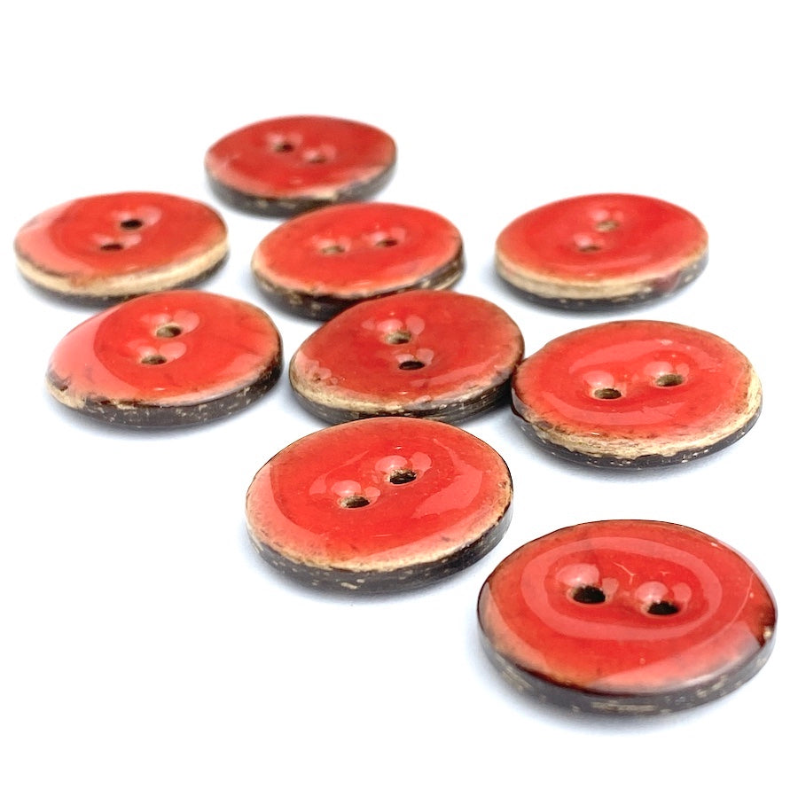 Neture Button Orange-Red Shiny Round 2-Hole Coconut Button 11/16