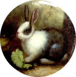 Re-Stocked, Black / White Bunny Rabbit Button by Susan Clarke, 1-5/16"