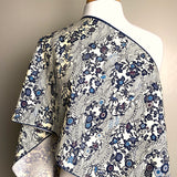 Indigo/Purple/Cream Bingata Waves and Gardens, Vintage Kimono Chirimen Silk Piece 14" x 27"  #245