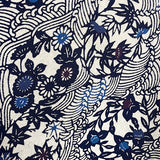 Indigo/Purple/Cream Bingata Waves and Gardens, Vintage Kimono Chirimen Silk Piece 14" x 27"  #245