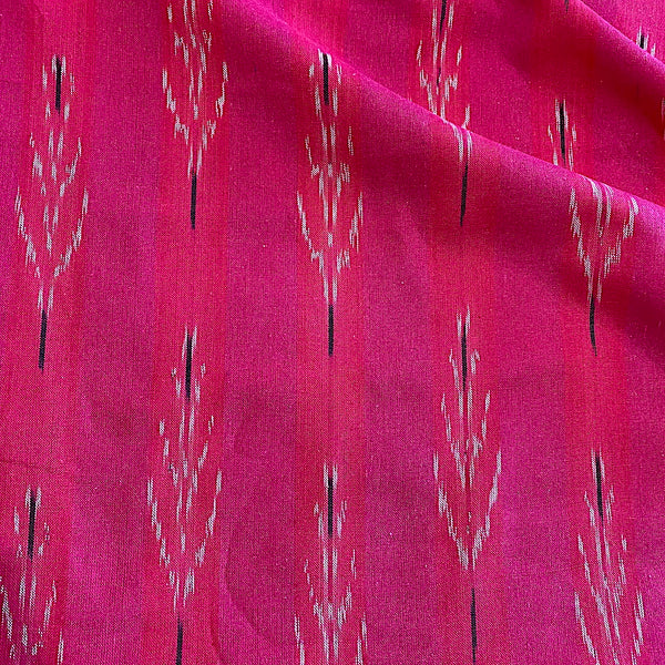 Hot Pink Feather-Arrow Ikat, Cotton Handloom from India, By the Yard  #TK-48