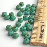 Green Czech Glass Tiny Beads, 3x5mm Faceted Polished Turquoise Rondelle, 30 beads #L-370