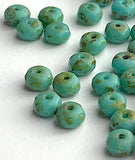 Green Czech Glass Tiny Beads, 3x5mm Faceted Polished Turquoise Rondelle, 30 beads #L-370