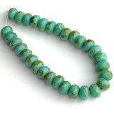 Green Czech Glass Tiny Beads, 3x5mm Faceted Polished Turquoise Rondelle, 30 beads #L-370