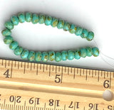 Green Czech Glass Tiny Beads, 3x5mm Faceted Polished Turquoise Rondelle, 30 beads #L-370