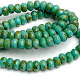 Green Czech Glass Tiny Beads, 3x5mm Faceted Polished Turquoise Rondelle, 30 beads #L-370