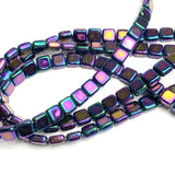 Purple Iris/Blackish Czech Glass Tile Beads, 2 Holes, 6mm, 60 beads #L-448