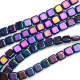 Purple Iris/Blackish Czech Glass Tile Beads, 2 Holes, 6mm, 60 beads #L-448