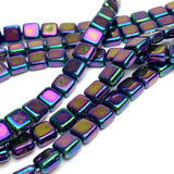 Purple Iris/Blackish Czech Glass Tile Beads, 2 Holes, 6mm, 60 beads #L-448