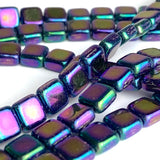 Purple Iris/Blackish Czech Glass Tile Beads, 2 Holes, 6mm, 60 beads #L-448