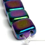 Purple Iris/Blackish Czech Glass Tile Beads, 2 Holes, 6mm, 60 beads #L-448