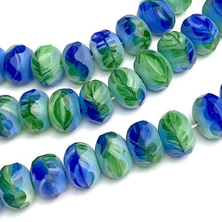 Blues/Greens Lily Pad Pond Czech Glass Rondelle Beads, 6-9mm, 25 beads #L-655