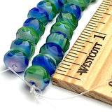 Blues/Greens Lily Pad Pond Czech Glass Rondelle Beads, 6-9mm, 25 beads #L-655