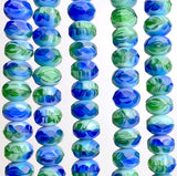 Blues/Greens Lily Pad Pond Czech Glass Rondelle Beads, 6-9mm, 25 beads #L-655