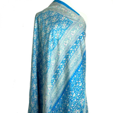 DEEPER SALE, THREE Blue Silk Saris, 5-6 yards each, 17 yards of Silk, Vintage, Many Blues #SR31.