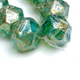 Sea Green Czech Glass Silver Lustre Picasso Beads, 8x10mm, 15 beads #L-761