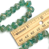 Sea Green Czech Glass Silver Lustre Picasso Beads, 8x10mm, 15 beads #L-761