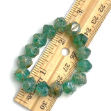 Sea Green Czech Glass Silver Lustre Picasso Beads, 8x10mm, 15 beads #L-761