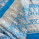 DEEPER SALE, THREE Blue Silk Saris, 5-6 yards each, 17 yards of Silk, Vintage, Many Blues #SR31.