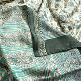 Silk Sari, 43" x 5.75 yards, Saree, Green/Ivory #SR34