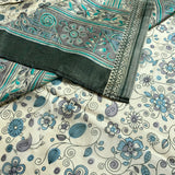 Silk Sari, 43" x 5.75 yards, Saree, Green/Ivory #SR34