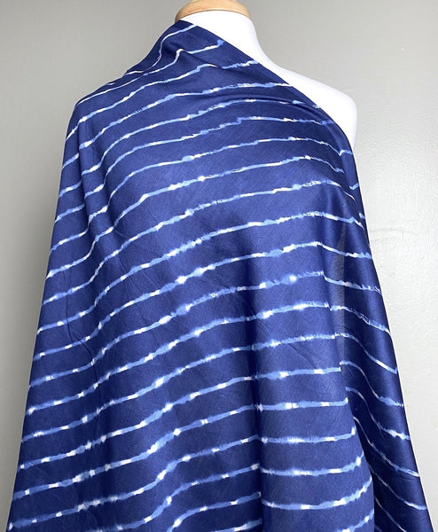 Silk/Cotton Shibori Undulating Stripes # 51, Navy Blues Desert Wave from India By the Yard