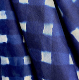 Blue/White Painted Diamonds Silk/Cotton Shibori # 53  Desert Wave from India By the Yard