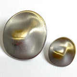 Amoeba Flying Saucer Button, Sleek Silver-Gold 7/8" or 1-1/2"