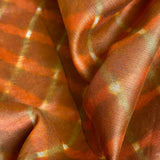 SALE, Copper/Olive Wavy Stripes + Diamonds Silk/Cotton Shibori from India By the Yard  #TK-54