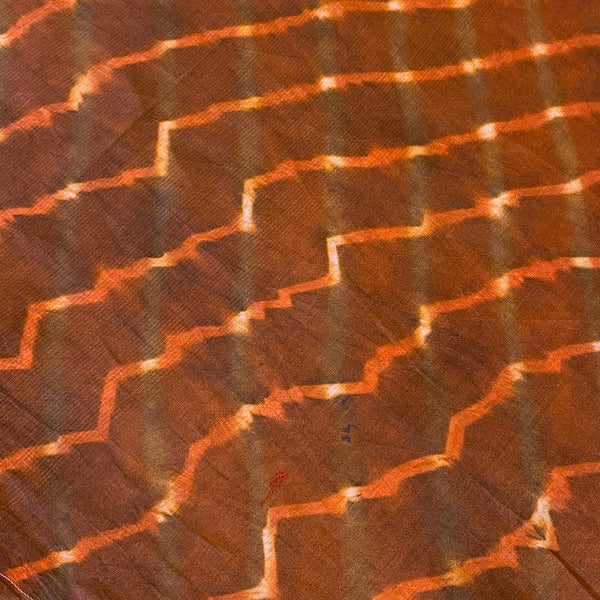 SALE, Copper/Olive Wavy Stripes + Diamonds Silk/Cotton Shibori from India By the Yard  #TK-54