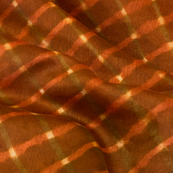 Copper/Olive Wavy Stripes + Diamonds Silk/Cotton Shibori from India By the Yard  #TK-54