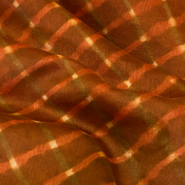 Copper/Olive Wavey Stripes + Diamonds Silk/Cotton Shibori # 54  from India By the Yard