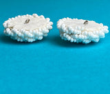 SALE, Vintage White Glass Braided Seed Bead 1" Buttons, 6 for $5.00  #CL-10  From JAPAN