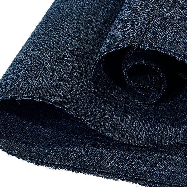 Black/Midnight Blue Stiff Papery Textured Crinkled Vintage Japanese Crepe by the Yard,  #331