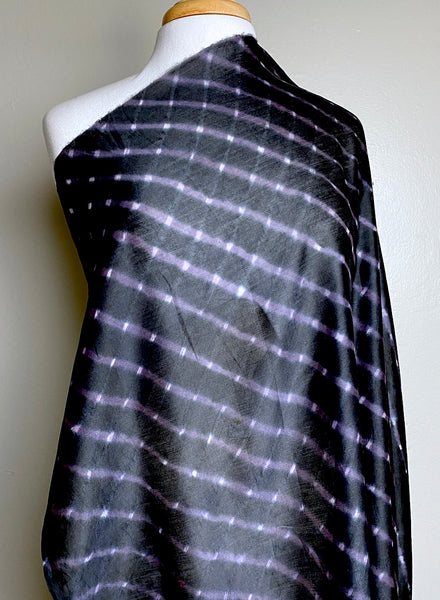 REMNANT, Black/Purple Shibori Wavy Stripes Silk/Cotton from India 42" x 39"  Piece,  #TK-55