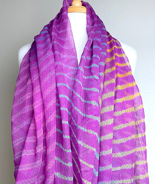 Running Low, Purple Rainbow Sheer Chiffon Whisper-Light Silk/Cotton? Kota Doria from India By the Yard  #TK-58