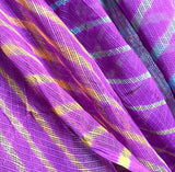 SALE, Purple Rainbow Sheer Chiffon Whisper-Light Silk/Cotton Kota Doria from India By the Yard  #TK-58