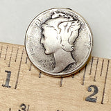 Mercury Dime Button, Shank Back Silver Coin Replica 13/16" / 20mm #FJ-145